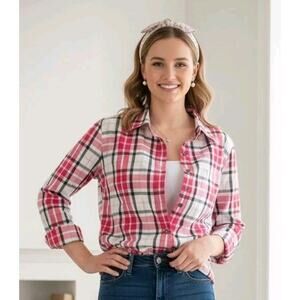 Pendleton Plaid Shirt Women's Size PS Petite Small 100% Cotton Pink BLOUSE TOP